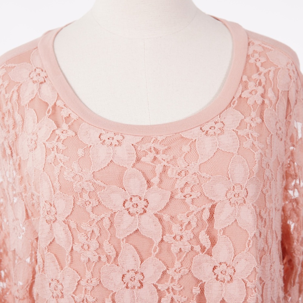 Adrianna Papell Women's XL Floral Lace Pink Long Sleeve Scoop Neck Top